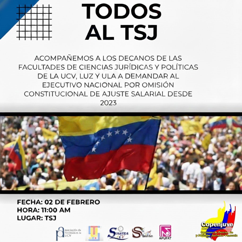📢 ¡TRABAJADORES AL TSJ!
Este lunes 2 de febrero, acompañamos a nuestras universidades a interponer una acción judicial:
✅Que los bonos pasen formalmente al salario.
✅Medida cautelar para obligar al Ejecutivo a decretar un aumento real ya.
¡Sin salario digno,no hay vida digna!