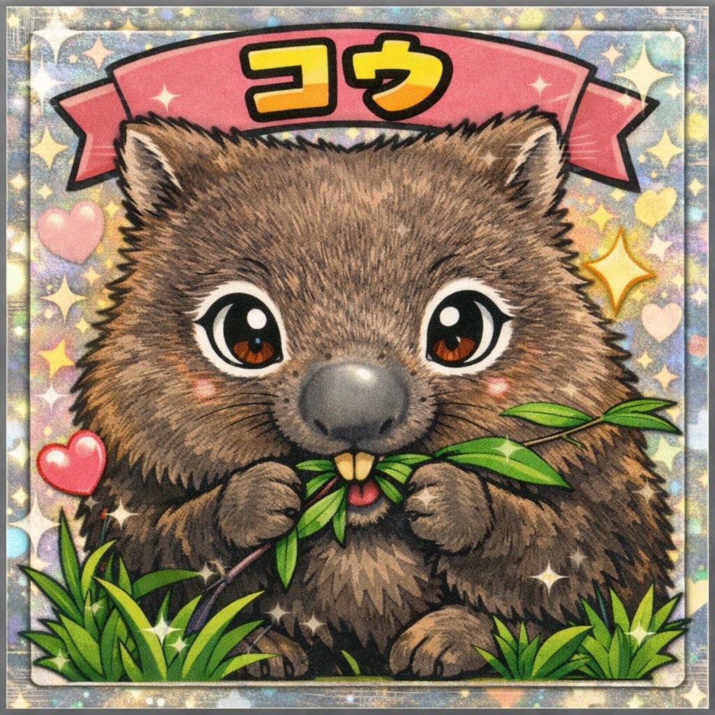 いい感じにできた( ｰ̀дｰ́)و
 #ビックリマン風シール 
 #ChatGPT
 #ウォンバット