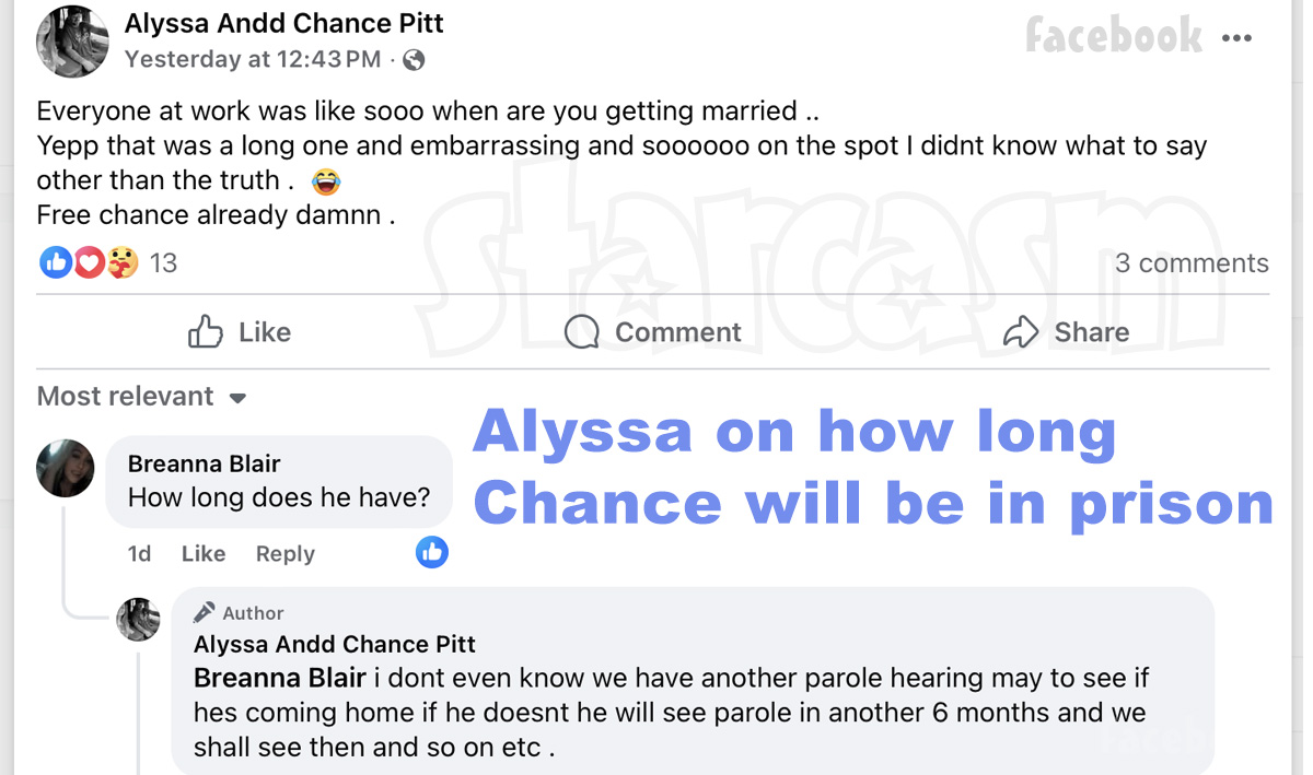 starcasm's tweet image. #LoveAfterLockup Earl Chance Pitt is back in prison and has a parole hearing in May.

Meanwhile, Tayler's sister Bobbie is pregnant! (And she seems quite friendly with Chance's girlfriend and baby mama Alyssa) #LifeAfterLockup