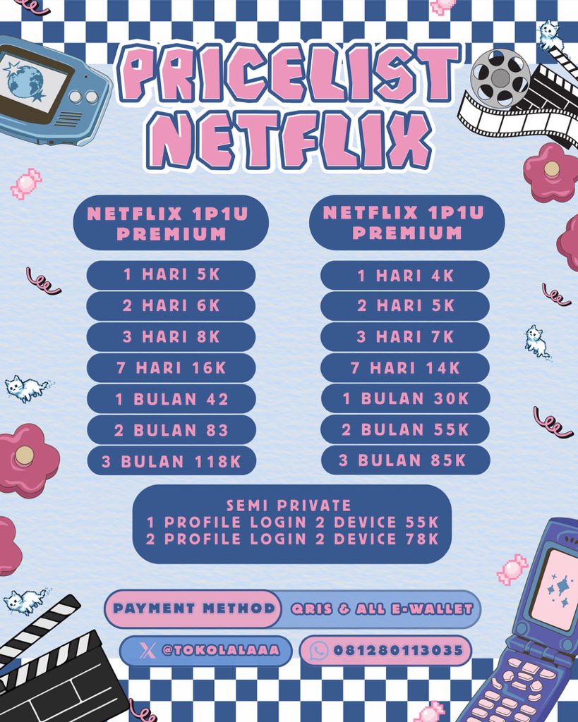 tokolalaaa's tweet photo. @milkywaylights yuk kak netflix strong acc only ✧ 🌀.*•
⤷ garansi 100% (no error, no drama)

📎 1p1u  › 7 hari 16k | 1 bulan 42k
📎 1p2u › 7 hari 14k | 1 bulan 30k

♡. testi on pinned
♡. https://t.co/rDO1oXTXsH https://t.co/SWGR00n0tA