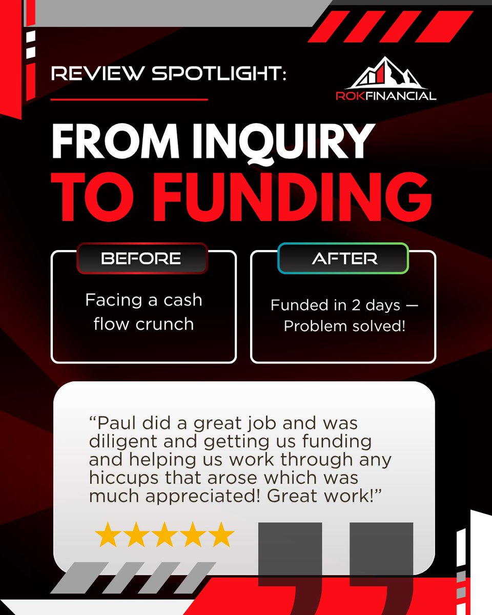 🌟🌟🌟🌟🌟 Client Success Spotlight!

When business owners thrive, we thrive. That’s what sets ROK apart. 🚀

Apply today and see what ROK can do for you!go.mypartner.io/business-finan…