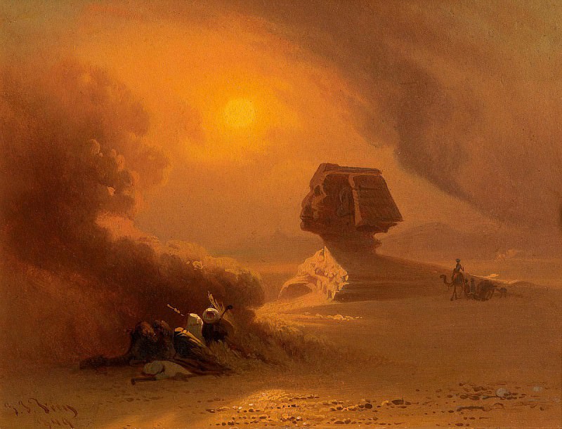 A Caravan Caught in a Sandstorm near Giza - Johan Jakob Frey, 1845