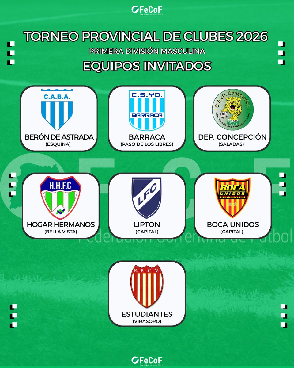 fecofoficial1's tweet photo. 🏆 Ya conocemos a todos los participantes del Torneo Provincial de Clubes 2️⃣0️⃣2️⃣6️⃣ de Primera División Masculina ⚽️ y acá te dejamos la info oficial de los equipos que competirán en esta edición🥳 https://t.co/CqQndpl63n