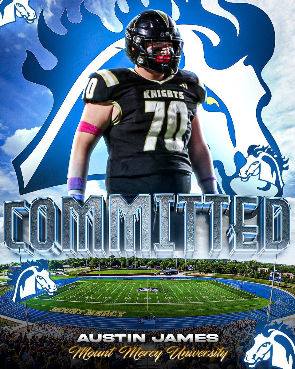 Austin_James08's tweet photo. After a great talk and visit with the coaching staff I would like to announce my commitment to @MountMercyFB
I can’t wait to see what this university and team holds for me!!! @CoachMDDaniels @jeremyBmullins @kates_will thank y’all for the help through the recruiting process! https://t.co/Fw3GTUlJKO