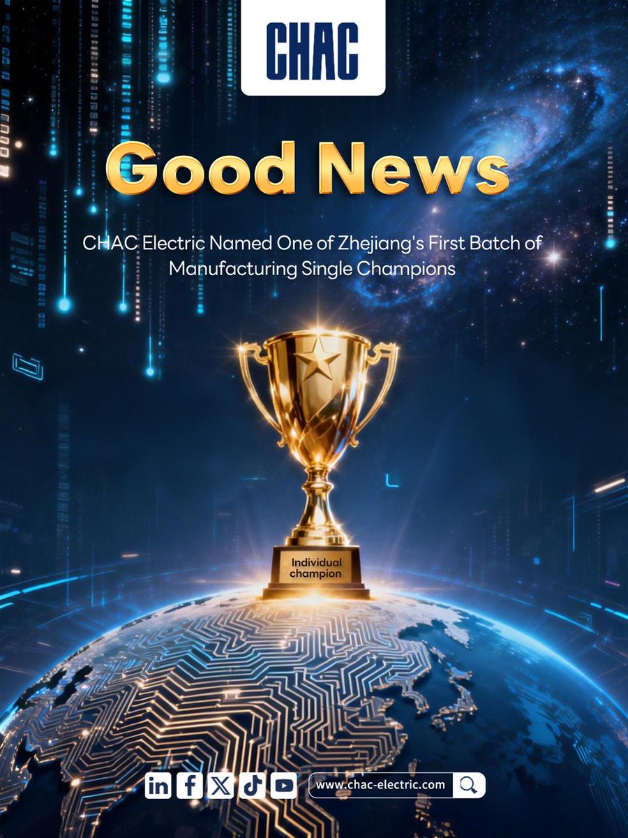CHACElectric's tweet image. CHAC Electric named a Zhejiang Manufacturing “Single Champion.”
Our intelligent PV miniature breaker supports reliable distributed solar and smart grid systems.
#CHAC #DistributedPV #SmartGrid
