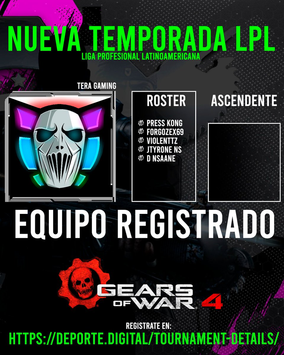 REGISTROS ABIERTOS LIGA PROFESIONAL LATINOAMERICANA de GoW

Registrate ahora mismo de forma individual o por equipo!

REGISTRO:
deporte.digital/tournament-det…

<a href="/TeraGamingOF/">TeraGaming</a>