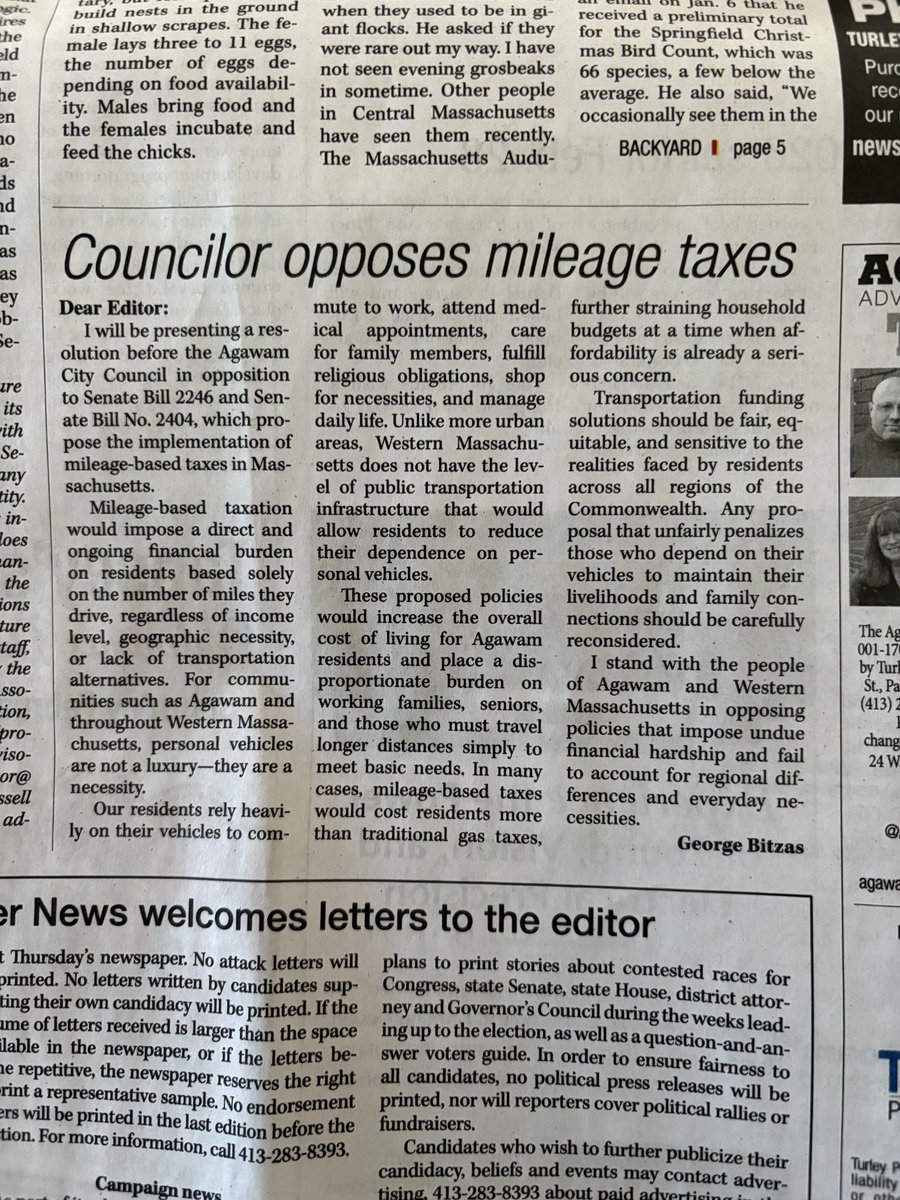 AgawamRTC's tweet photo. #agawam City councilor and Agawam Republican Town Committee Vice Chairman @GeorgeBitzas sent a letter to the editor of the Agawam Advertiser News which they published in this weeks paper. 

We need common sense in Agawam and George's Resolution hits the nail on the head. 

Read the full letter below! 

#mapoli #MApolitics #MileageTax @massgop @RepNickBoldyga