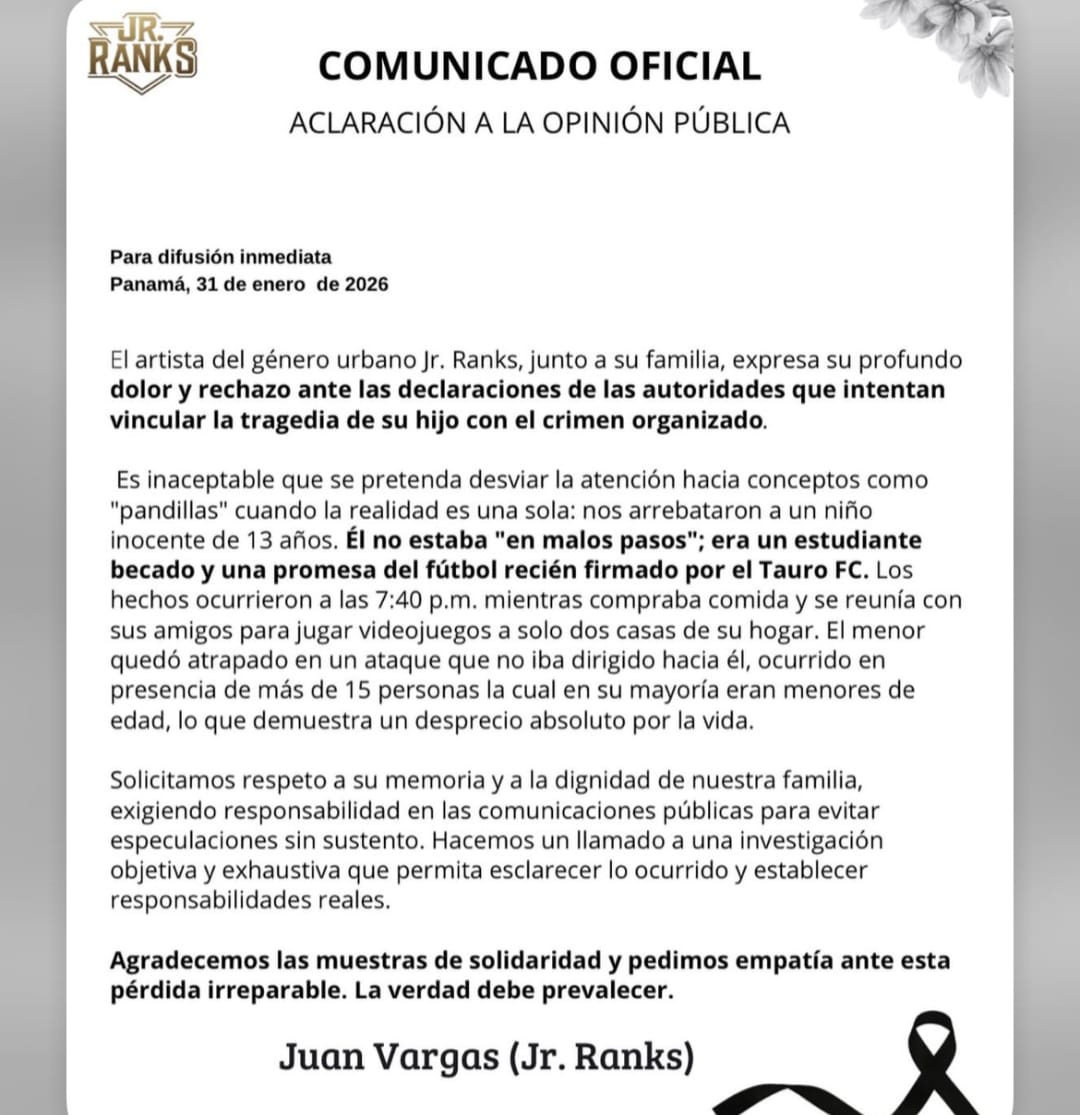 Cantante panameño Aldo Ranks rechaza afirmaciones de altos cargos de la <a href="/policiadepanama/">Policía Nacional</a>, que sugieren que su hijo de 13 años era un delincuente.                        
 El chico estaba becado e iba ingresar al club de fútbol Tauro, dijo el reguesero.