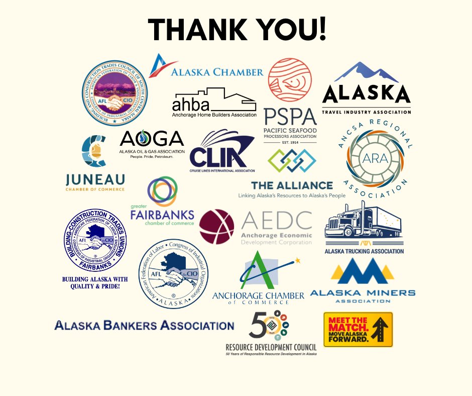 AGCAlaska's tweet photo. Support for meeting the match has been strong.

A huge thank you to many partners who have signed the coalition including @AlaskaChamber, @fbkschamber, @ANCSARegional, Alaska Travel Industry Association, @AOGA, @AlaskaMiners and @RDCAlaska. https://t.co/imnKMRZdUQ