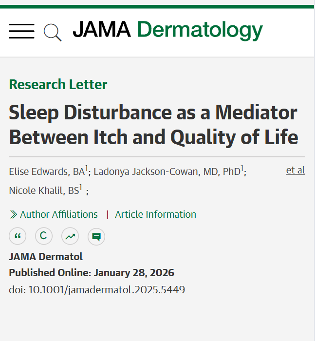 Among patients with chronic pruritus, sleep problems contributed more to daily functional impairment and were most significant in pruriceptive itch. 

ja.ma/4q7Jptd