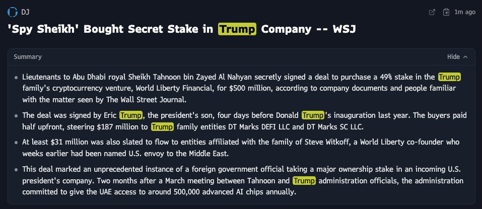 Senior UAE royal secretly purchased 49% stake in Trump's World Liberty Financial for $500m