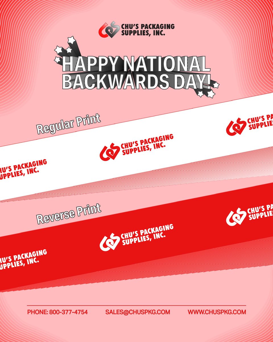 ChusPKG's tweet image. Happy National Backwards Day! 🔄
Did you know we can do reverse-printed custom tape? Perfect for inside-out visibility 👀📦 #BackwardsDay #CustomPackaging #printedtape