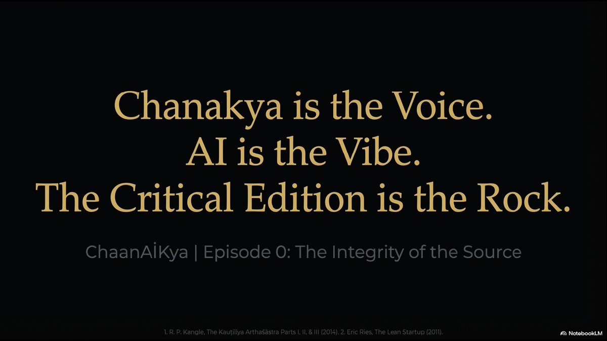 ChaanAIkya's tweet photo. Chanakya is the Voice. AI is the Vibe. ChaanAİkya is the Value. Join the union of wisdom and technology.

#ChaanAİkya #NotebookLM #Strategy #Leadership #AI #Sanskrit #LeanStartup https://t.co/3X78jJuiHz