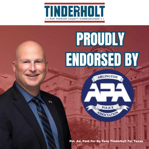 reptinderholt's tweet photo. I'm honored to have the endorsement of the Arlington Police Association! As County Commissioner, I will always Back the Blue! https://t.co/xTwEYrVKHB