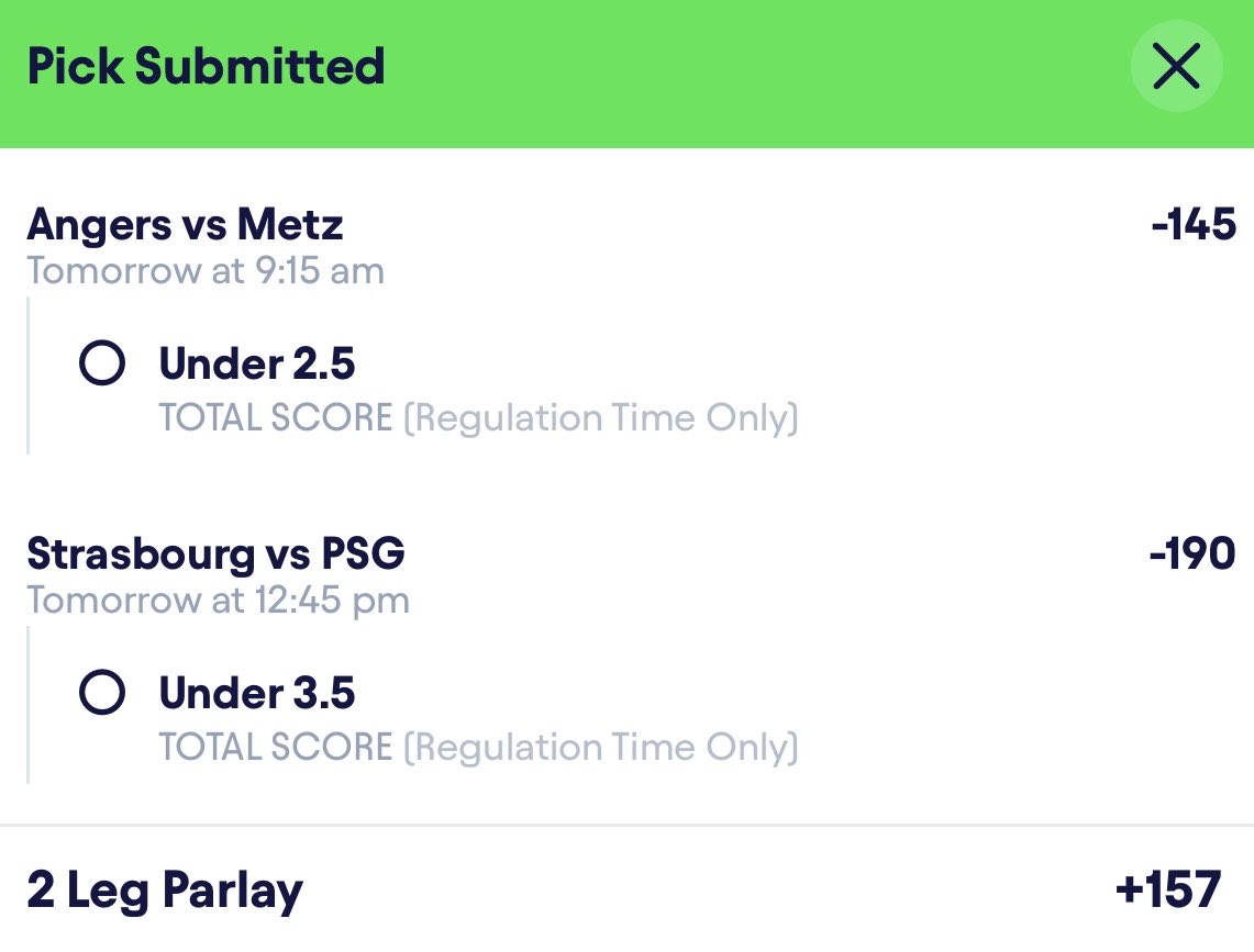 February 1st ⚽️Parlay of the Day🐳

🔟Units🎰

Angers vs. Metz Under 2.5 Goals🔒

Strasbourg vs. PSG Under 3.5 Goals🔒

$100 Pays $257 on <a href="/fliff/">Fliff</a>

Fliff is available in Texas, and many states where traditional Sportsbooks are not yet established

#Fliff #MGM #Bitcoin #LTC #Parlays