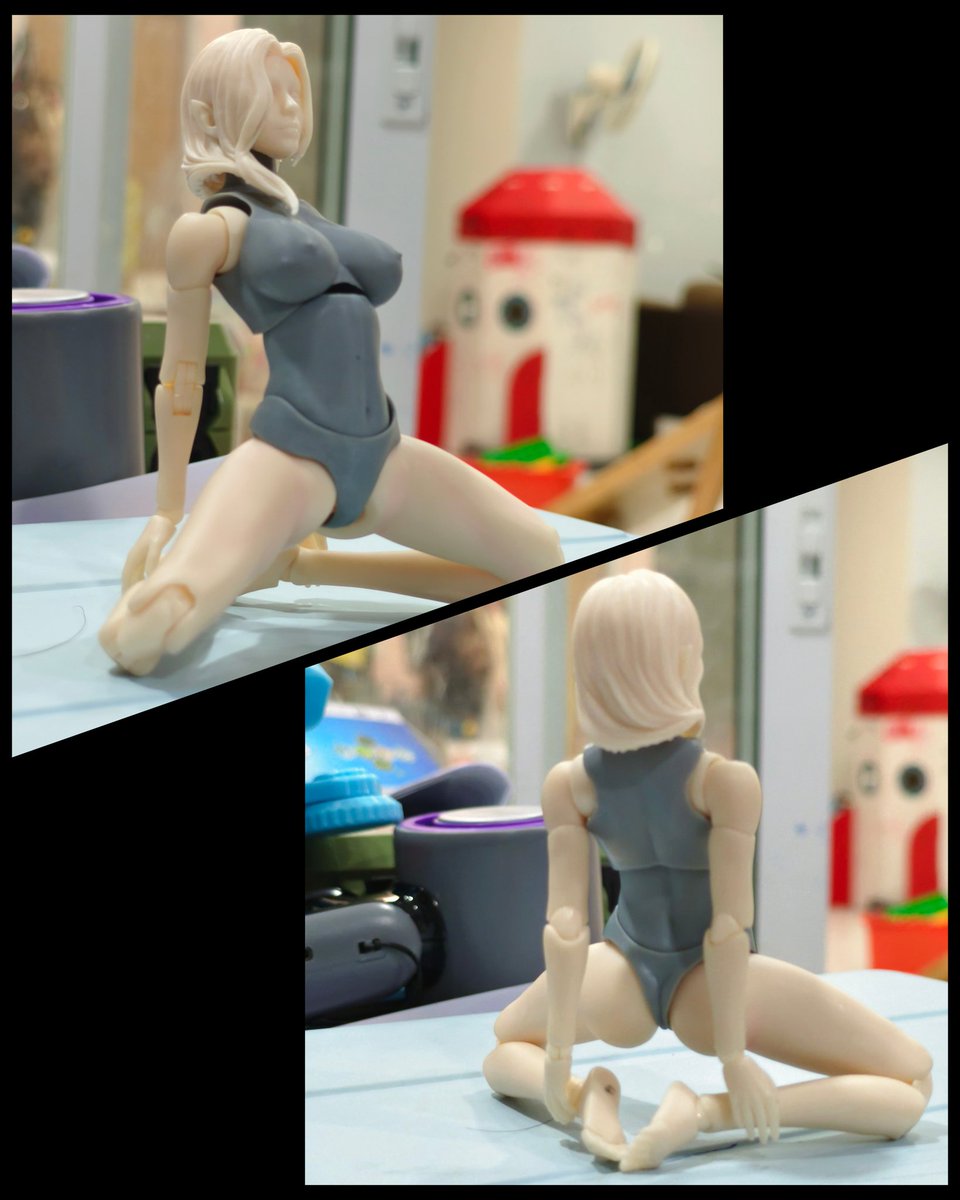 Modified body (v1. 6) for Lazy Monster body.
Moved the hip ball joint axis to the center instead of back spine. This gives more rotation range to the hips while maintaining its articulation.
I can't wait to finish this body so I can start sculpting on top of it.