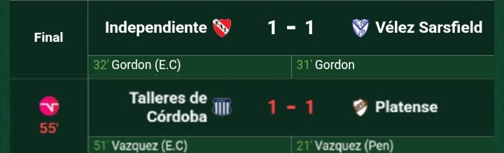 Si me dieran una moneda por cada partido de hoy que salió 1-1 con dos goles del mismo jugador del equipo Visitante para ambos equipos tendría 2 monedas, lo cual no es mucho pero es raro que haya pasado 2 veces