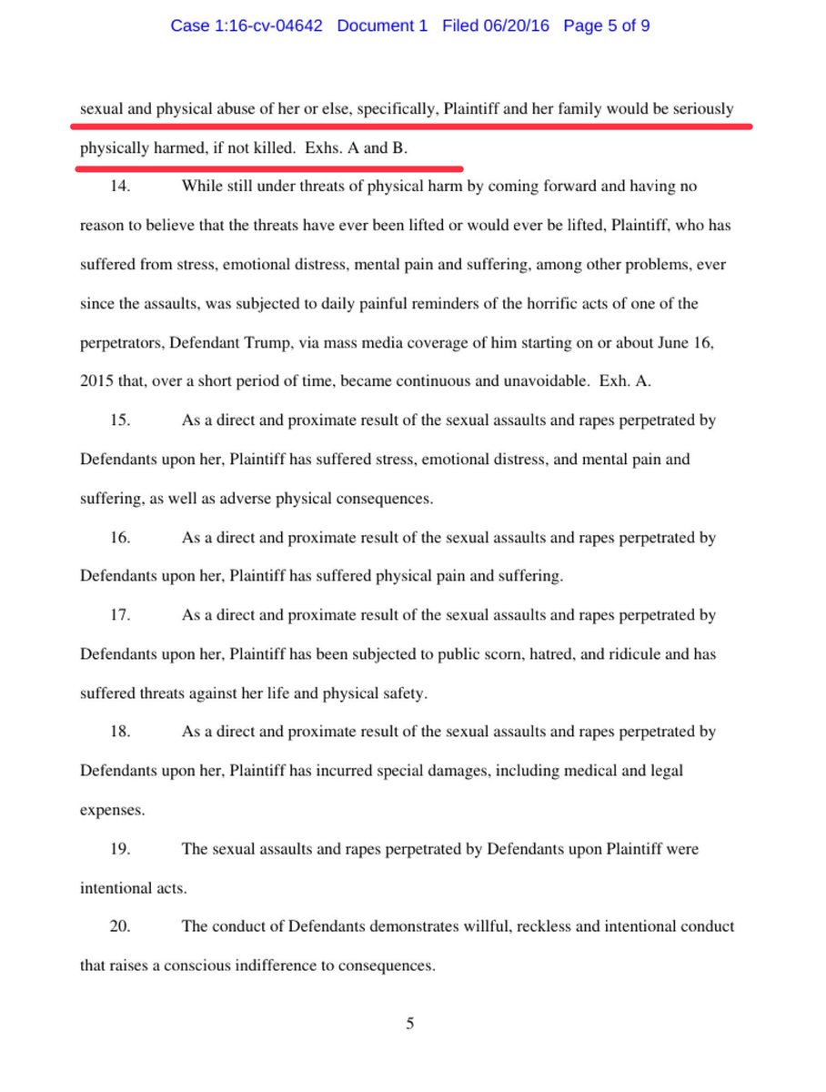 A 2016 civil lawsuit found in the Epstein files alleges that Donald Trump sexually assaulted and raped a 13-year-old girl at parties hosted by Jeffrey Epstein in New York. Epstein raped her too.

For anyone wondering why the plaintiff dropped the case…

“Immediately following
