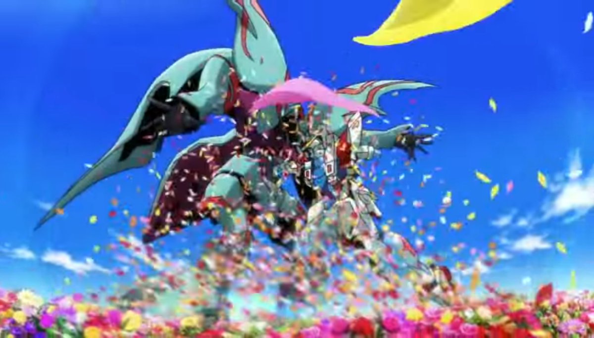 今回の花畑みたいな背景パピヨンに合うと思って欲しかったから嬉しい！
アニメのスタビルとの戦闘シーンの再現っぽくなって良き！