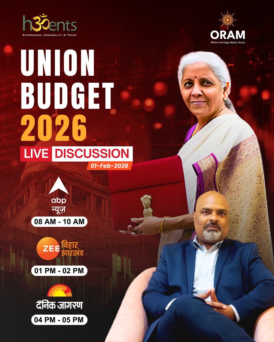 I will be live on leading national and regional news platforms for an in-depth Union Budget 2026 panel discussion. The discussion will focus on key policy announcements, 

📺 Catch the discussion live on 📺 ABP News | Zee Bihar Jharkhand | Dainik Jagran
📅 01 February 2026