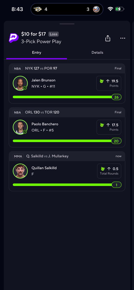 PasquantinoZach's tweet photo. @PrizePicks please explain to me how this is a loss? https://t.co/gMO201YgLG