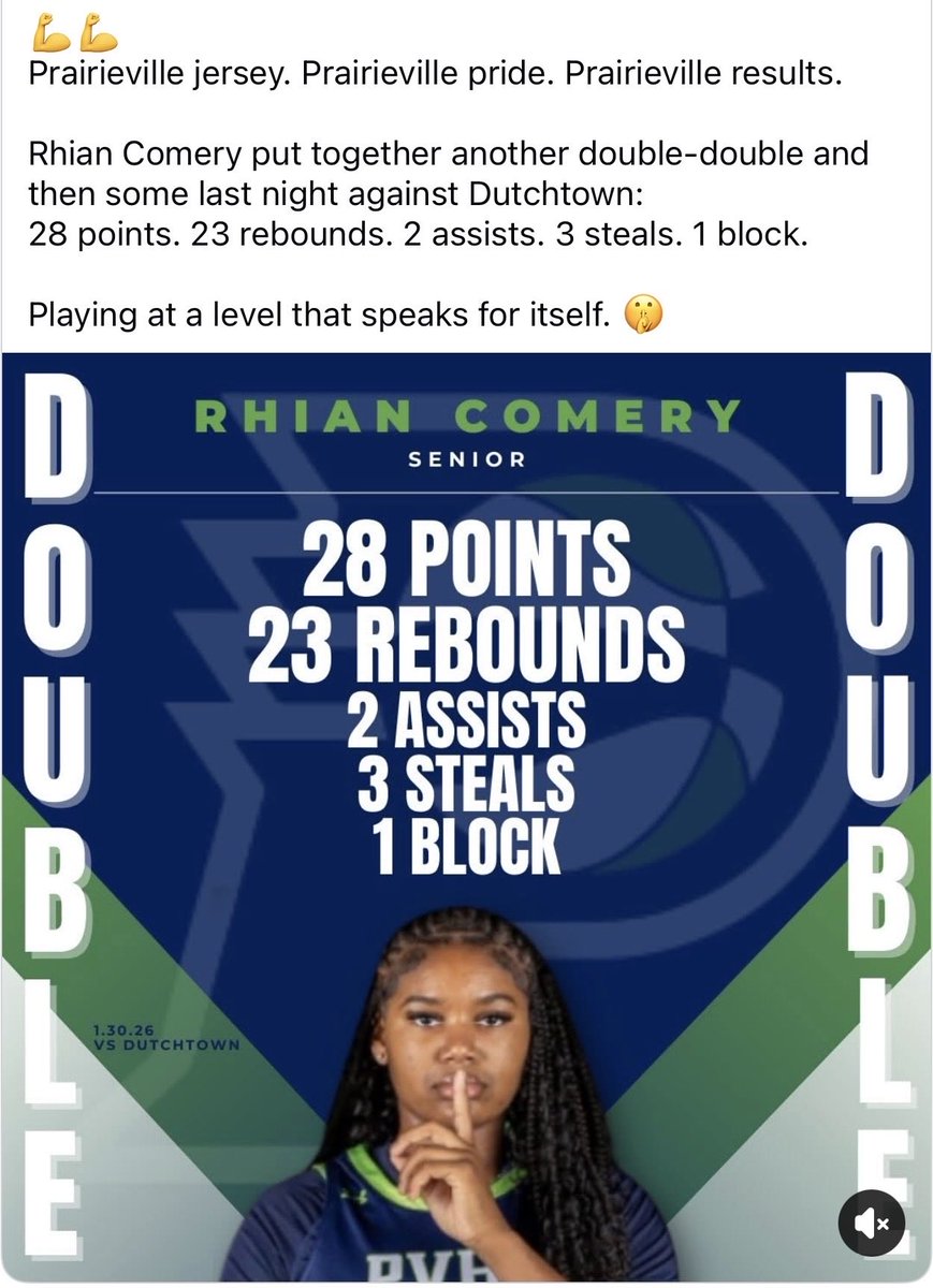 RhianComery's tweet photo. Prairieville High vs Dutchtown
28 PTS | 23 REB | 2 AST | 3 STL | 1 BLK #Hurricanes #DoubleDouble https://t.co/KktKJH3dIK
