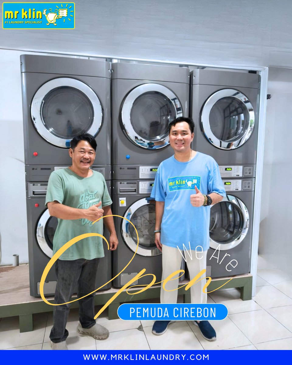 NOW OPEN! MR KLIN Laundry Pemuda, Cirebon. Selamat dan Sukses! Terima kasih Pak Agustinus yg sudah memilih Paket Gold. Laundry Bisnis kebutuhan pokok, jangka panjang, survive di semua situasi dan kondisi. Saat yg tepat untuk investasi di Bisnis Laundry yg terima Cash setiap hari.