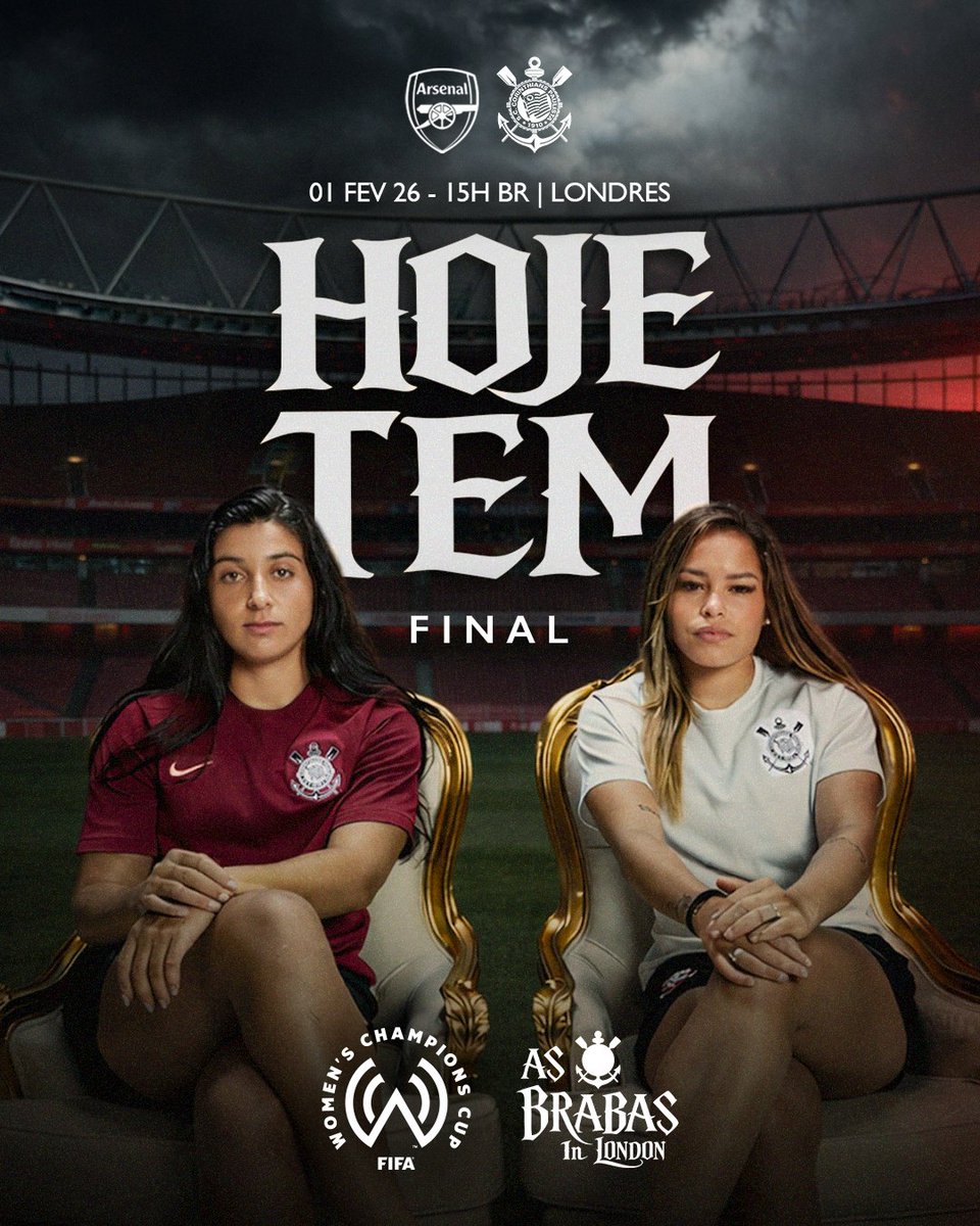 Corinthians's tweet photo. CHEGOU O GRANDE DIA DA FINAL DA COPA DAS CAMPEÃS DA FIFA DE 2026, FIEL! 🖤🤍💜

#AsBrabas vêm com a missão de pintar o mundo em preto e branco! 🏴🏳️

⚽ Arsenal (🏴󠁧󠁢󠁥󠁮󠁧󠁿) x Corinthians
🏆 Copa das Campeãs da FIFA (final)
⏰ 15h (horário de Brasília)
🏟 Emirates Stadium
📺 CazéTV
🎟️ https://t.co/v4n0a8uOeJ

#EDS
#BrabasInLondon
#VaiCorinthians