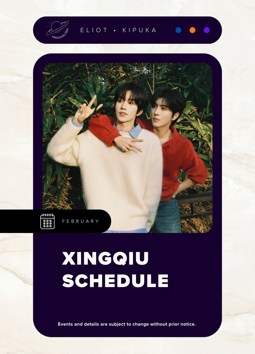 📍 #XINGQIU_SCHEDULE
🗓️ FEBRUARY 01

—  ⋆˙⟡ ⋆.˚⊹₊⟡ ⋆ —

⤷ [DESIRE4 OFFICIAL SCHEDULE]
• Training Camp EP1 Reaction

—  ⋆˙⟡ ⋆.˚⊹₊⟡ ⋆ —

‼️ Events and details are subject to change without prior notice.

#ELIOTHUANG #HUANGXING #黄星 #KIPUKAQIU #QIUDINGJIE #邱鼎杰