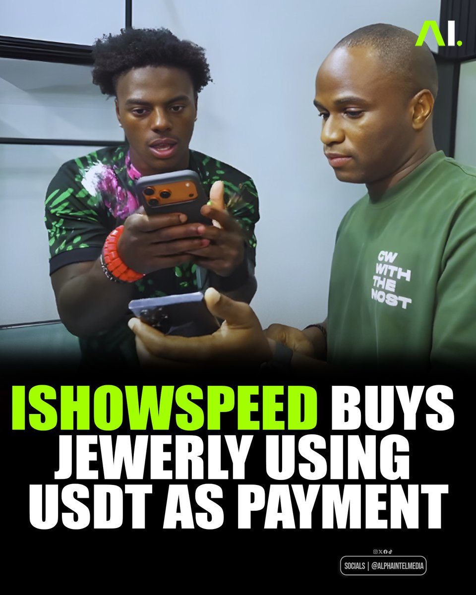 AlphaIntelMedia's tweet photo. Streamer iShowSpeed is said to have used cryptocurrency (USDT) to purchase jewelry.

The deal, worth around $1,500, reportedly happened after the jeweler declined Apple Pay, leading Speed to complete the payment using a stablecoin instead.

The incident highlights how stablecoins are increasingly being adopted as alternatives to traditional payment methods, with growing acceptance among merchants worldwide.