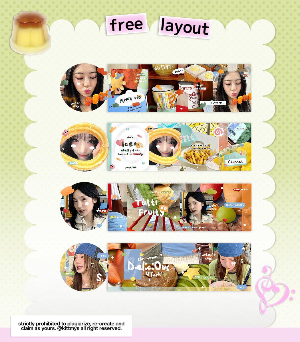 kittmys's tweet image. help RT thankyou! 🚙 #zonauang 

dalam rangka merayakan birthday kak Kieran @Gempyu 🍮⭐️ ada 4 FREE LAYOUT BY REQ dari katalog dibawah buat kalian :3 

🍪 by reply 
🍏 sekarang - 21.00 

info selengkapnya cek dibawah ia 🫰🏻