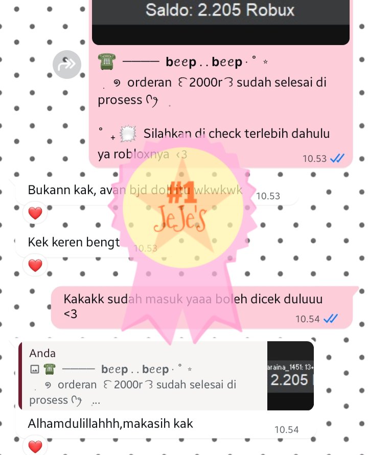 ─ 🚃🗯 BeEp﹘bEep  . .  Hayi teman-timun, aku redi robux vilog kelipatan 80, 500 dan premium nih ,, boleh yang minat, yang mau jajan langsung chat aku yaa! Happy shopping &amp; have a nice day ⭐️🛒

Notes : harga dapat berubah sewaktu-waktu
tags : #zonauang