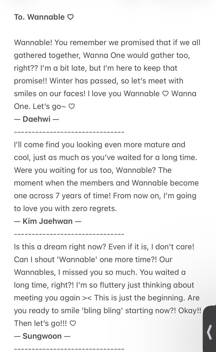 WANNABOND's tweet image. 260201 Wanna One's messages to Wannable!

#윤지성 #하성운 #황민현 #옹성우 #김재환 #강다니엘 #박지훈 #박우진 #배진영 #이대휘 #라이관린

#WANNABOND #WannaOne #워너원