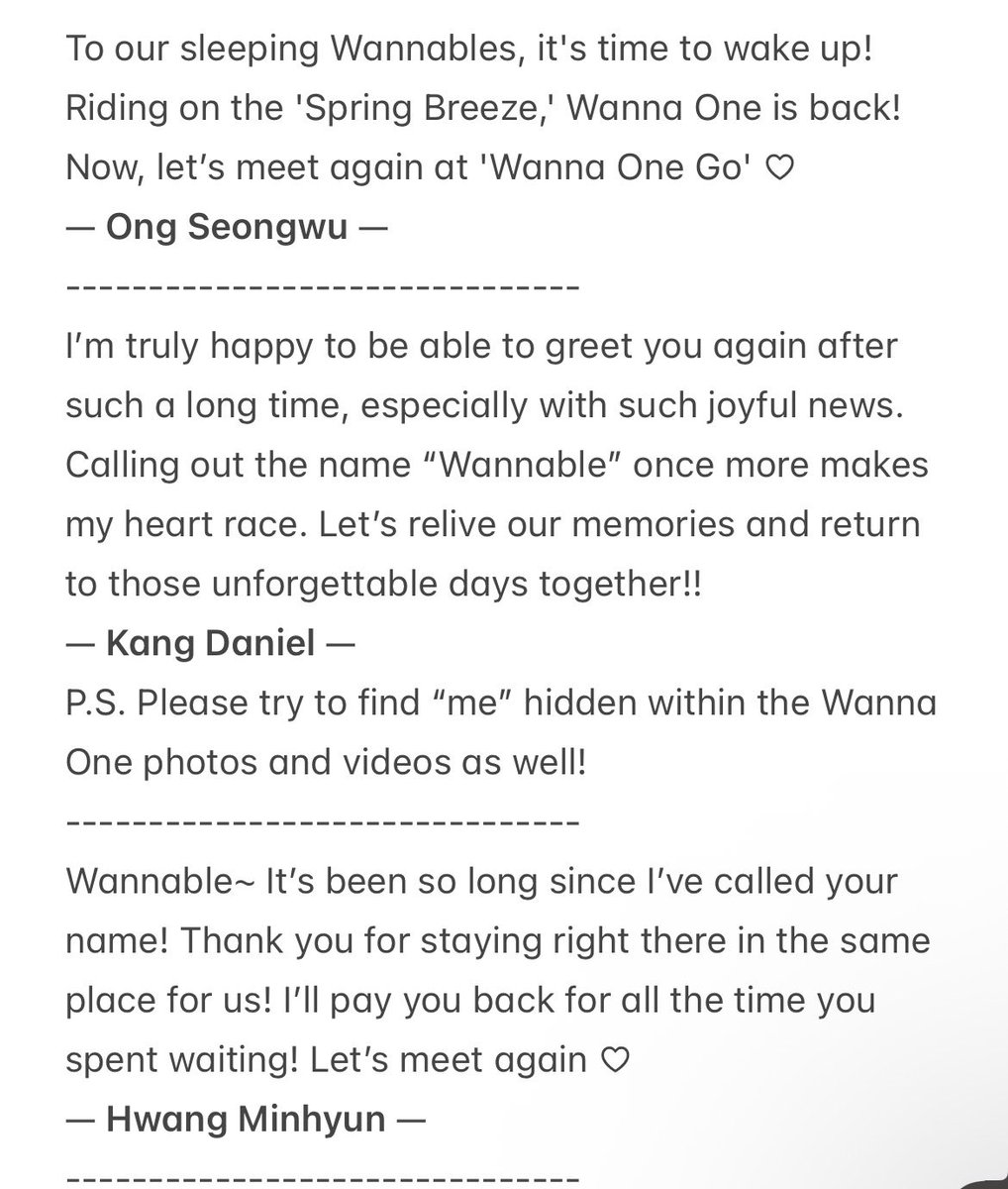 WANNABOND's tweet image. 260201 Wanna One's messages to Wannable!

#윤지성 #하성운 #황민현 #옹성우 #김재환 #강다니엘 #박지훈 #박우진 #배진영 #이대휘 #라이관린

#WANNABOND #WannaOne #워너원