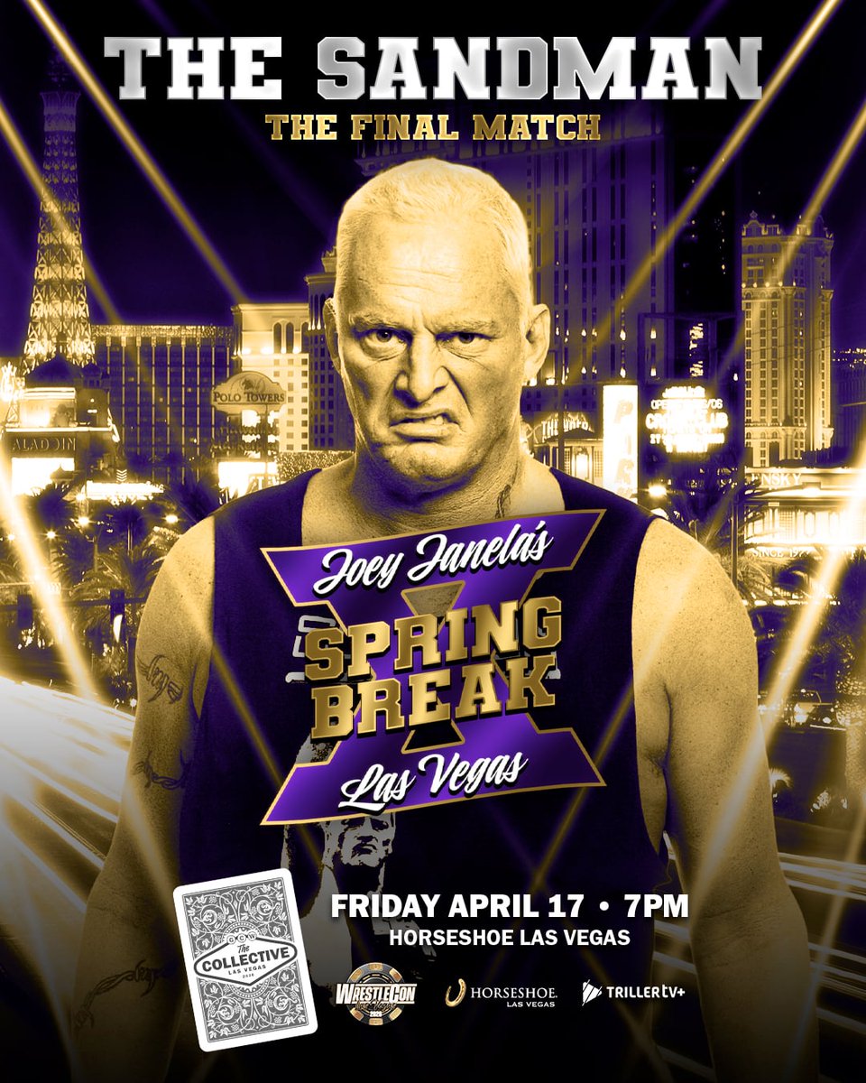 GCWrestling_'s tweet photo. Breaking...

As just announced at #GCWCrushed... extreme legend THE SANDMAN will wrestle his final match on April 17th at Joey Janela's Spring Break X in Las Vegas!

Tickets are On Sale NOW:
https://t.co/XIuQlShKph https://t.co/g3rG5jNvnv