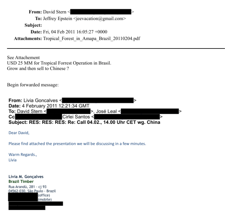 Curiosidade: Ofereceram uma floresta tropical no Amapá por US$25 mi pro Epstein.
