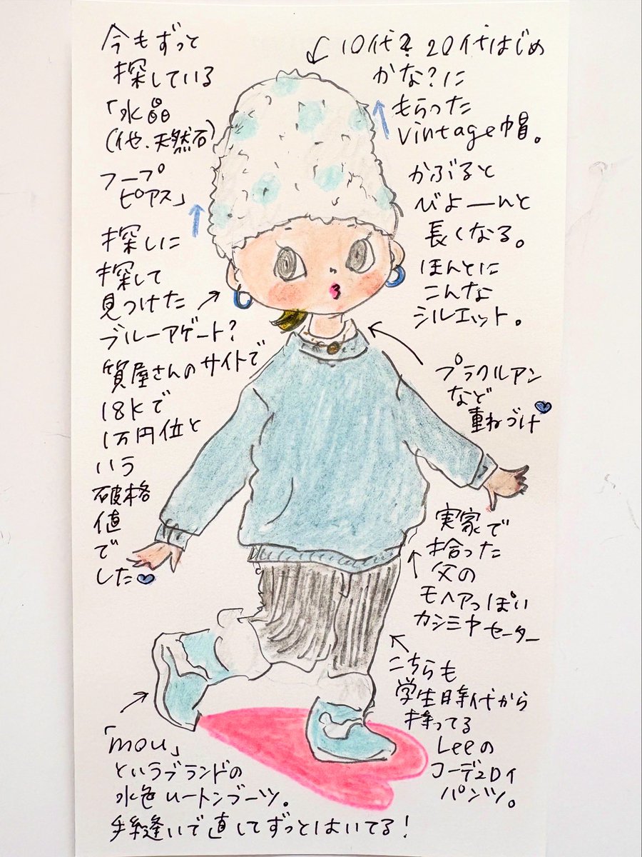 outauni's tweet image. 🍒「Cherry Coke mini」(87)🍒

ほんとにずーっと持ってるこの古着ニット帽、かぶるとびよーんと頭が伸びます。
水色×グレーは可愛いなあ🩵🩶🤍

・水色カシミヤニット/父お古
・コーデュロイパンツ/ Lee, vintage 
・ムートンブーツ/ mou
・頭長帽/ vintage

#cherrycoke #outauni #おおたうに