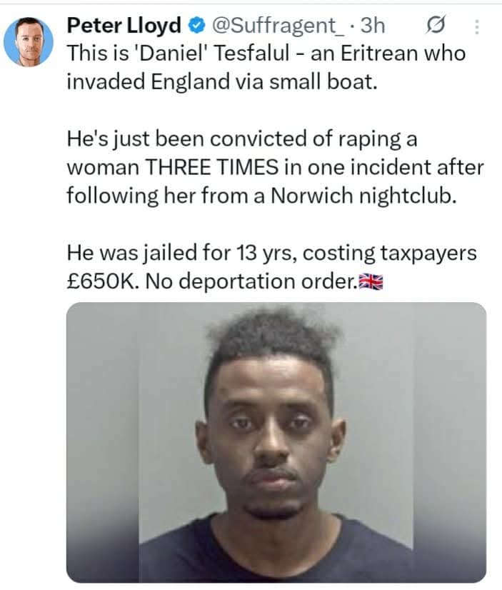 HomelandEurope's tweet image. 🇬🇧 UK: ERITREAN PROVED A REAL ASSET FOR THE BRITS
This guy broke into Britain and ruined at least one life. The govt shares the blame for having let him in.