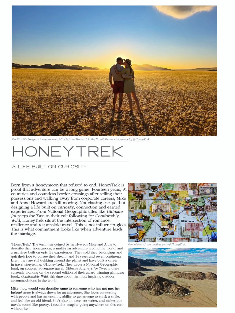 LindaPeters64's tweet photo. Travellers @HoneyTrek's 14 year honeymoon, proves that Adventure Travel can be a lifestyle. 91 countries, countless border crossings, creating a life built on curiosity, connection &amp; earned experiences. Impressive! 
https://t.co/J8oPWWhuCj
#TravelGoals @NatGeo #AdventureMagazine https://t.co/UAYl7xMPUa