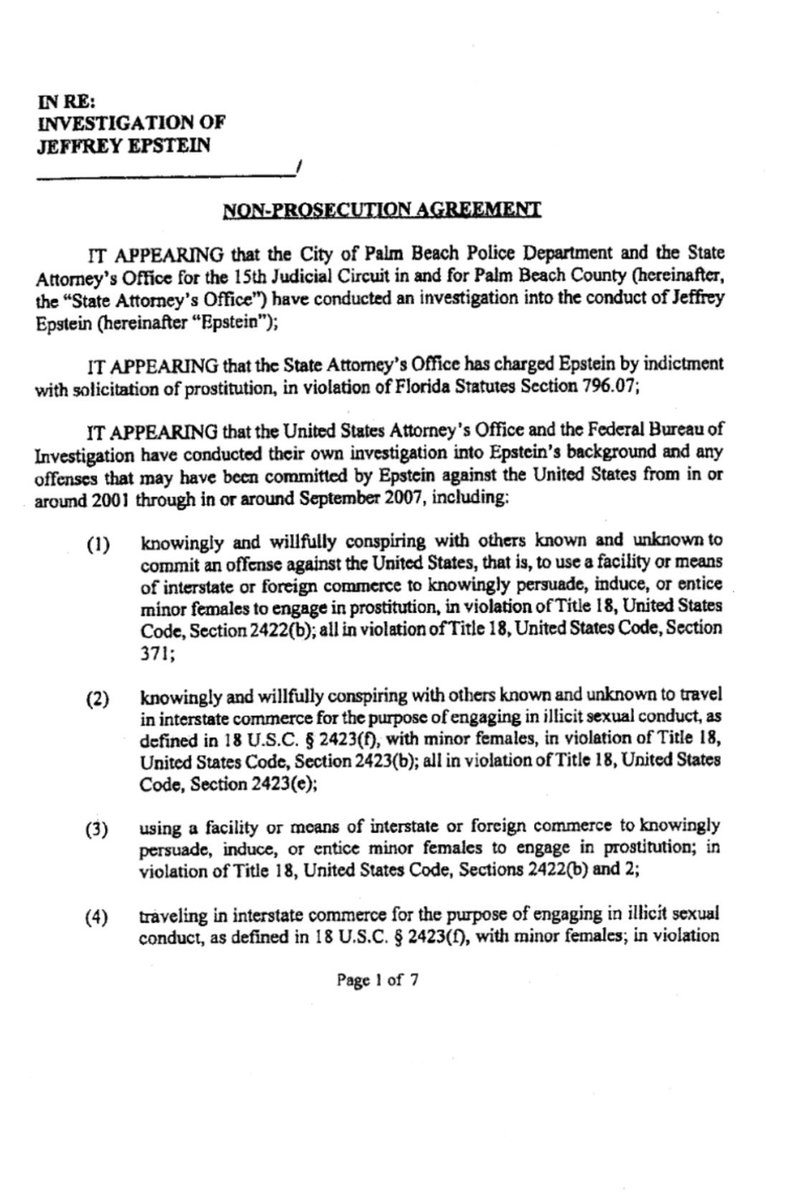 Just a reminder that DOJ’s non-prosecution agreement with Jeffrey Epstein is the single most corrupt document you will ever see in your life. documentcloud.org/documents/6184…