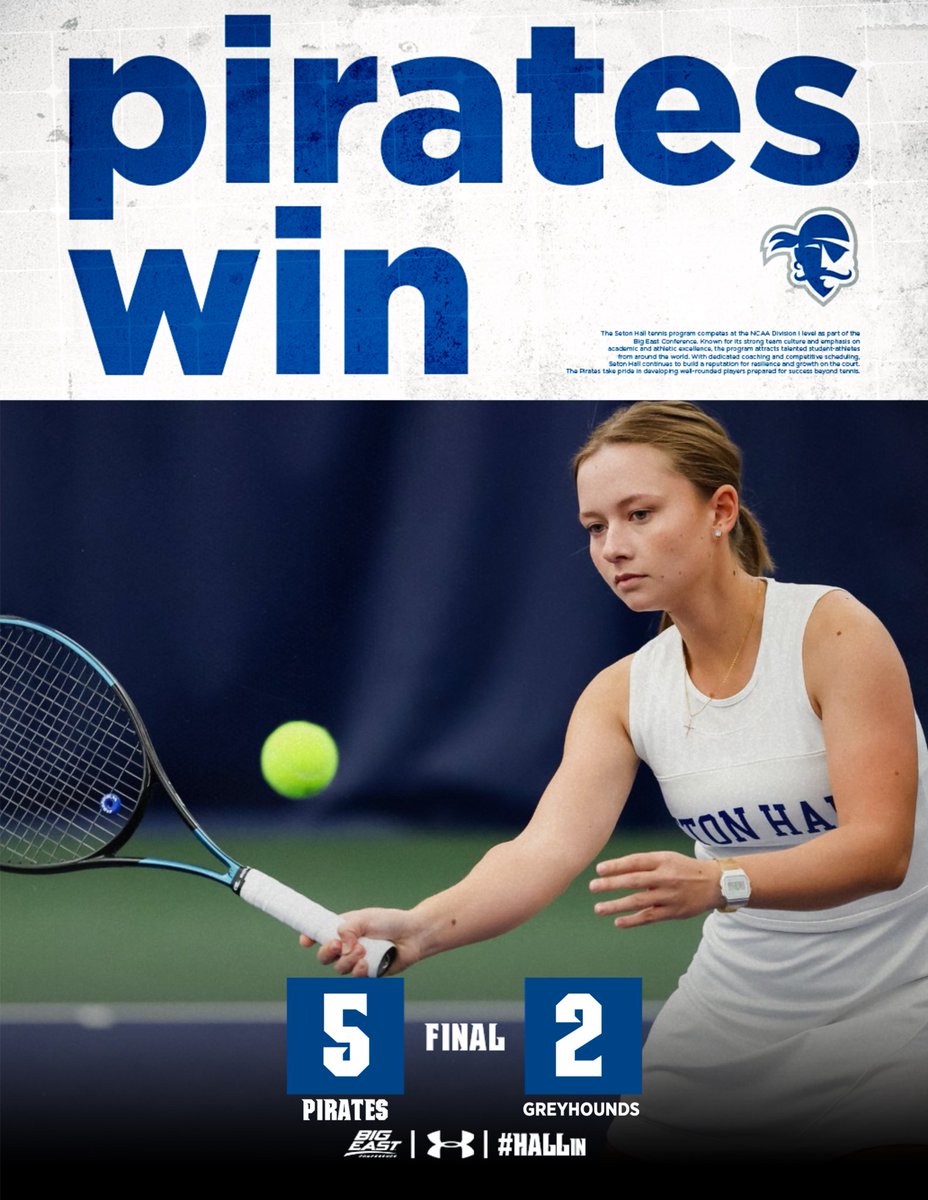 Doubles Point - ✅ 
Singles wins at 1, 2, 3, 6 - ✅ 

That equals a PIRATES WIN! 

Looking forward to our home match vs Rutgers next Friday night! #HALLin 🎾