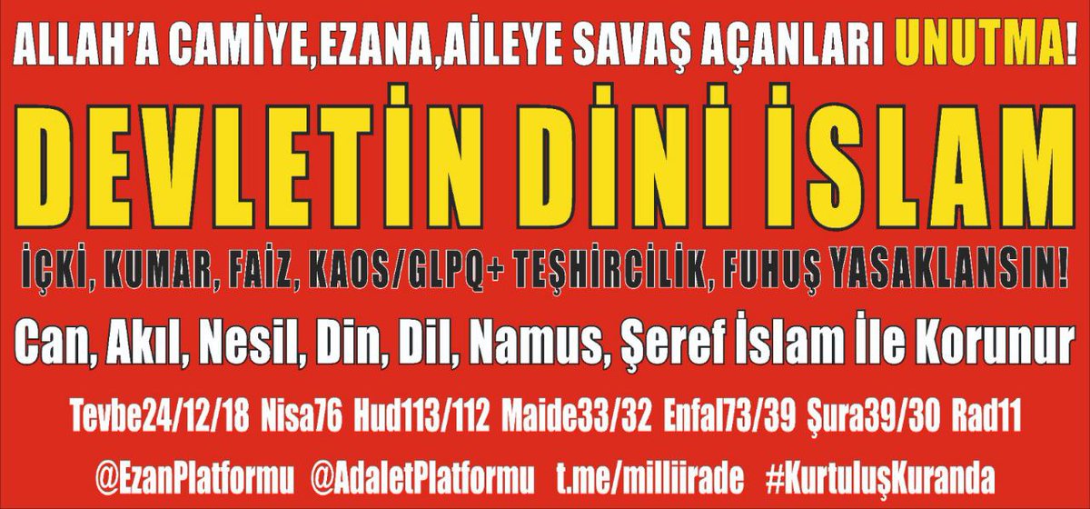 Siyonizm dayatması Kamalizm Şeriatı LÂiklik Kalksın #DevletinDiniİslam
4Şubat⌚4 ikindi FatihCami #LaiklikBayramı
#5şubat1937

#SiyonizmYASAKLANSIN 
<a href="/antisiyonizmk/">Anti-Siyonizm Kongresi</a> Kongresi 8Şubat⌚08 TaksimCami

10şubat⌚14 abdhamid2
Hristiyan Şeriatı Mecburi
#17şubat1926
nethaberler.com/haber-egitim-s…