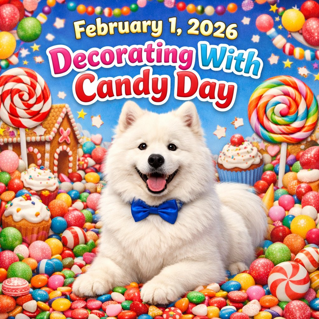 Yukio_Komori's tweet photo. 今日はDecorating With Candy Day🍭お菓子をアートに!Sweeten your day with candy art! 🍬バレンタインのヒントに✨ ¡Qué dulce! #DecoratingWithCandyDay #samoyed #CandyArt https://t.co/rvAMNAAVI3