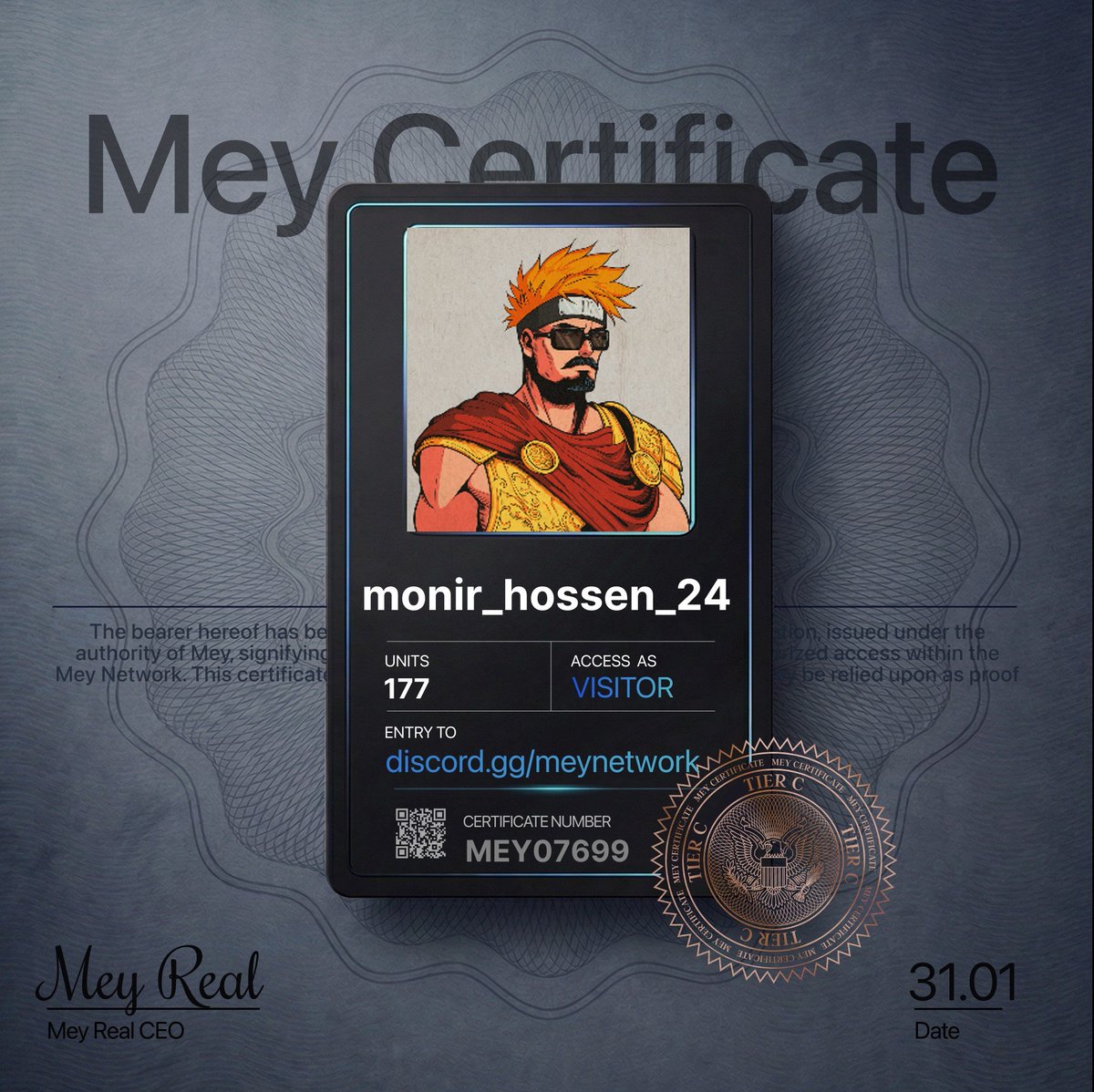 FoundryAlpha's tweet photo. Claimed my **MEY Certificate**.

Unlocked my Visitor role inside MEY's Discord HQ.

Which tier did you get?

@mey_network → https://t.co/GgWE5wpbLa https://t.co/q0c0FcEmjR