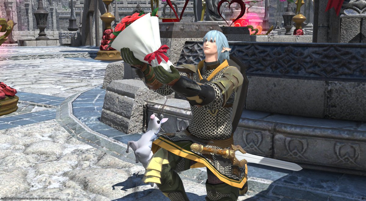 왜 무릎을 꿇었냐고? 그야…… 좋아하는 사람에게 꽃을 선물할 때는 자연스럽게 그렇게 되지 않나? 하하!