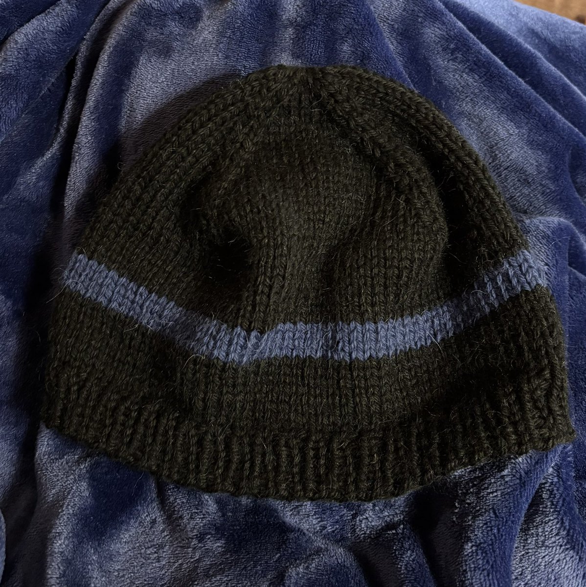 SAHninjamom's tweet photo. @HarmeetKDhillon I just knitted my anti-Karen anti-red hat.  I call it my ICE Cube Beanie, fine blue line, back the blue beanie.  😊 https://t.co/xpBYwJ2Lsz
