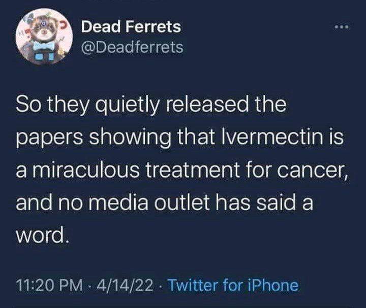 ⬛️🚨 Ivermectin is an ANTI-PARASITIC Nobel Prize Winning Medicine. 

Parasites = Cancer