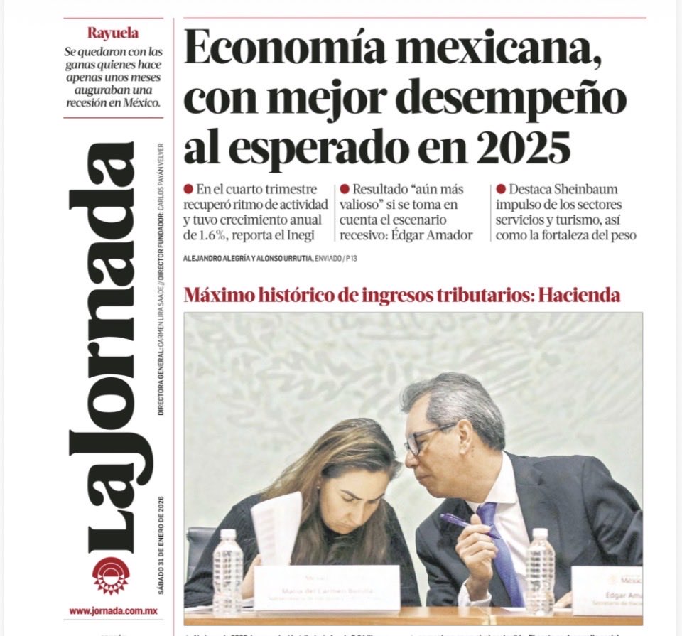 ceciliasotog's tweet photo. Según el @INEGI_INFORMA, en 2025, como dice la nota de @Reforma (izq), la economía de México “creció” 0.5%, peor que Haití. Pero para azucarar la noticia @lajornadaonline (der) dice que estuvo menos mal de lo esperado. No hay inversión porque no hay confianza y no la hay porque se insiste en el model venezolano y ya sabemos los resultados. Y por cierto, #NoALaReformaElectoralMaduro