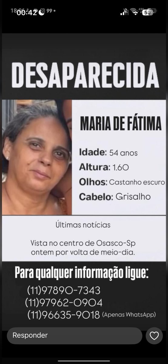 viefernandas's tweet photo. Desaparecida em Osasco, na região do centro. #osasco #Desaparecido https://t.co/BrUJmyNtFS