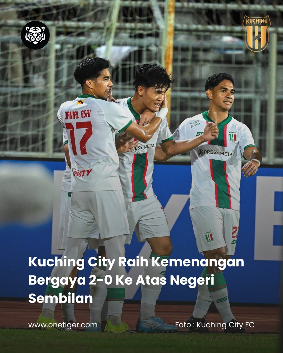 OneTigerForever's tweet image. Kuching City terus pamer aksi mantap apabila menewaskan Negeri Sembilan 2 sifar di Stadium Negeri Sarawak untuk naik ke tangga kedua Liga Super.

👉 Baca artikel penuh di onetiger.com
atau klik pautan di bio kami

#OneTigerArena #HariHariMau
#LigaSuper #MFL